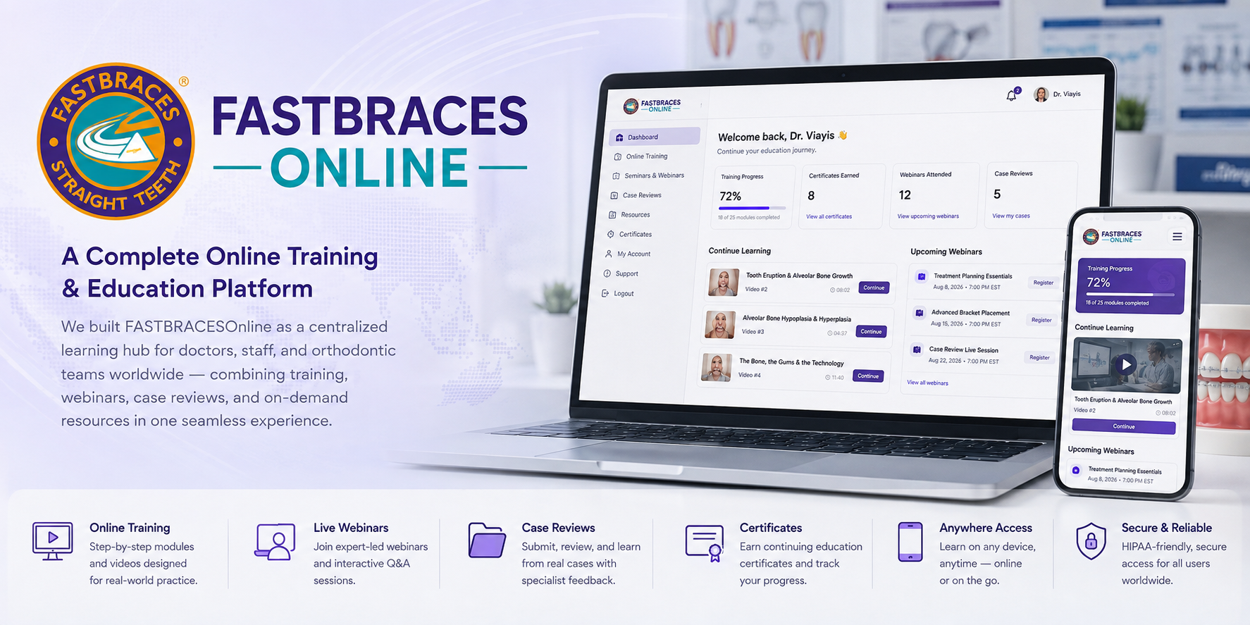 FASTBRACESOnline training and education platform shown across desktop and mobile